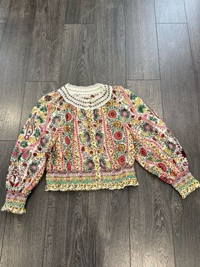 Alice and Olivia Boho Floral Peasant Top in Multi-Color